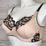 Lace, Stretch Lace, 7" Beige with Brushed Black Flowers Stretch Lace, 7 inch