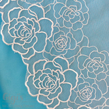 Shimmering White Floral Tulle paired with Turquoise Duoplex
