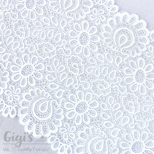 Lace, Stretch Lace, 8" White Groovy Floral Stretch Lace, 8 inch