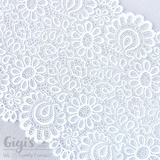 Lace, Stretch Lace, 8" White Groovy Floral Stretch Lace, 8 inch