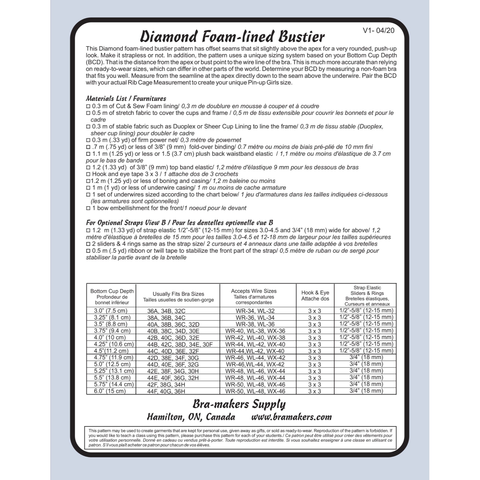 Diamond Foam Lined Bustier Pattern - from Bra Makers Supply