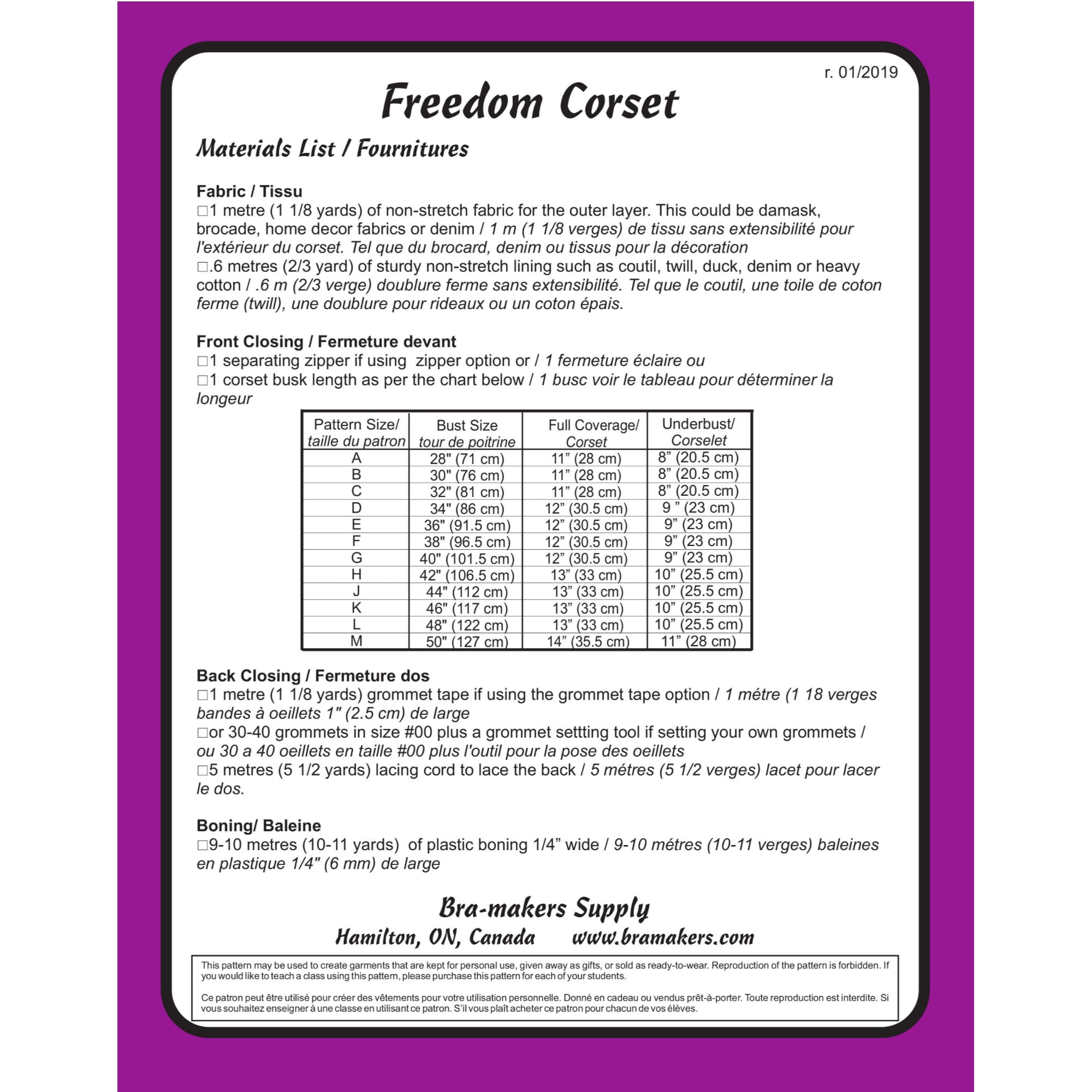 Freedom Corset Pattern - Bra-Makers Supply