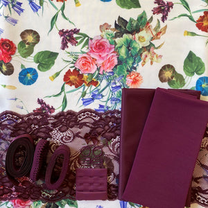 Bra Kit, Bluebells and Roses Black Cherry Full Kit (Fabric and Findings)