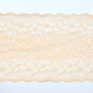 Lace, Stretch Lace, 6" Peach Ivory Floral Stretch Lace, 6 inch