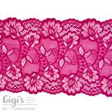 Lace, Stretch Lace, 6" Fuchsia and White Floral Stretch Lace, 6 inch